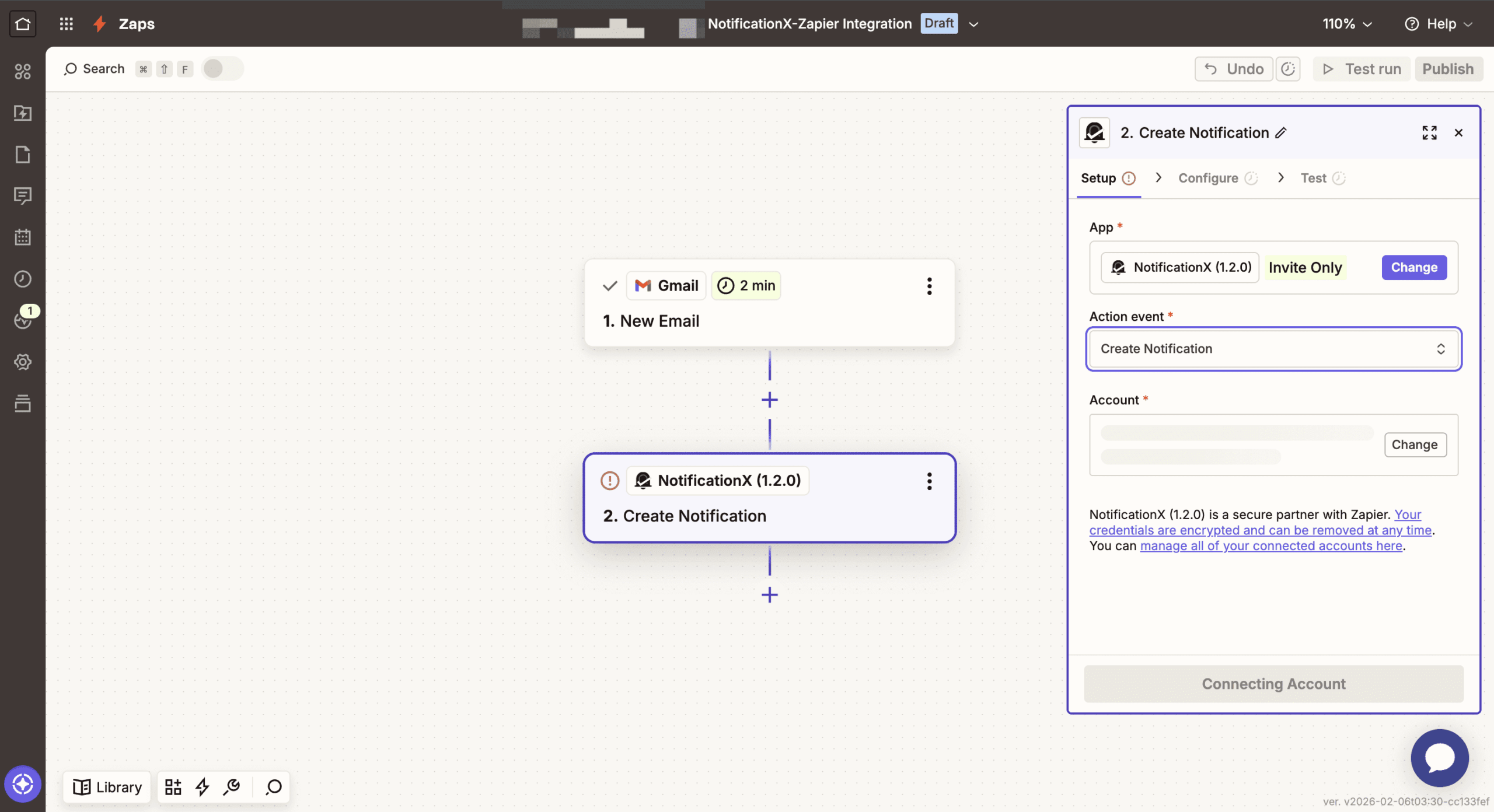 Choose NX to create notification
