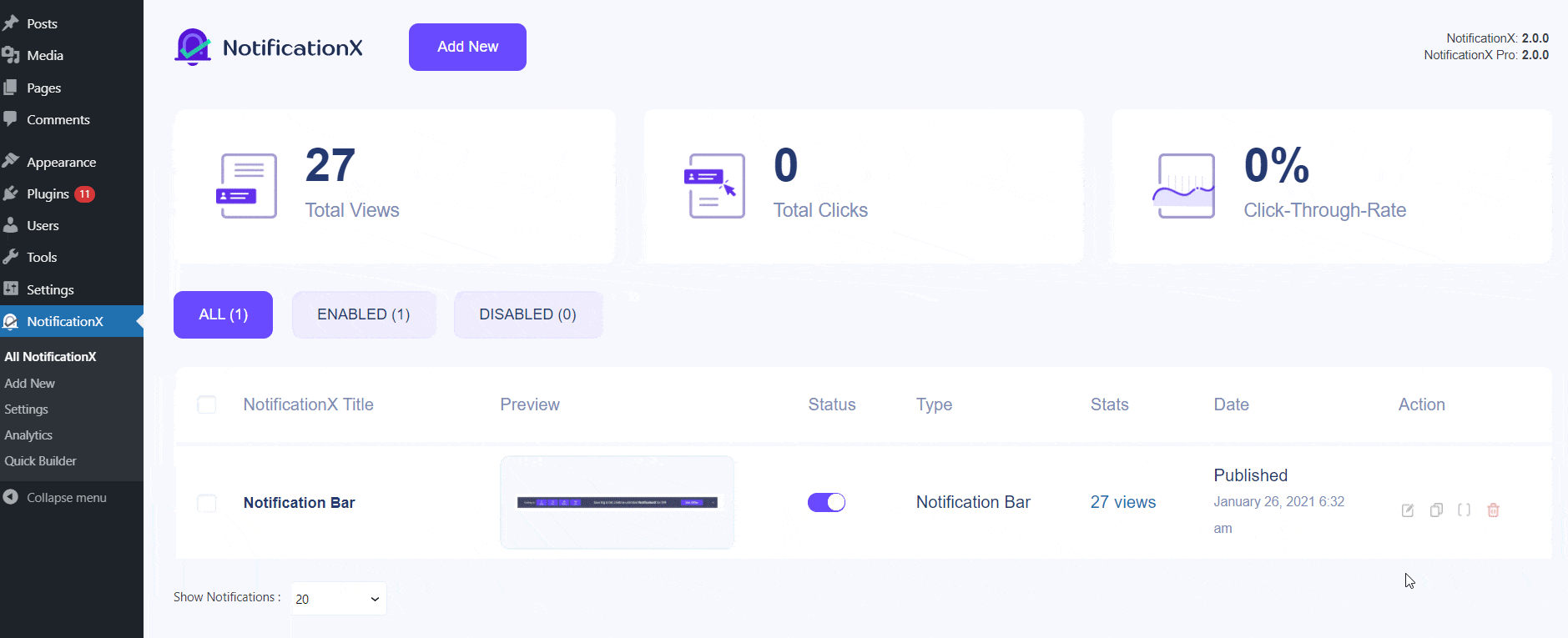 Hoe gebruik je de Analytics Tool in NotificationX?