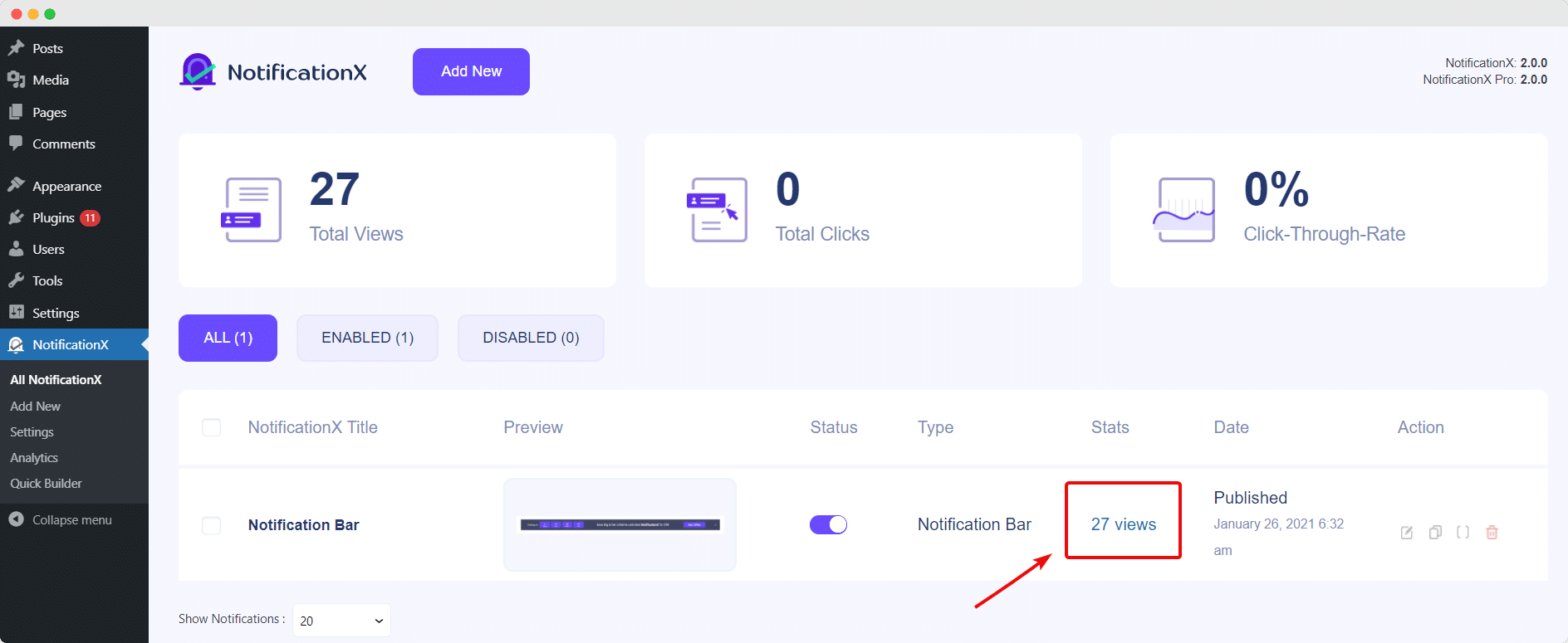 Hoe gebruik je de Analytics Tool in NotificationX?