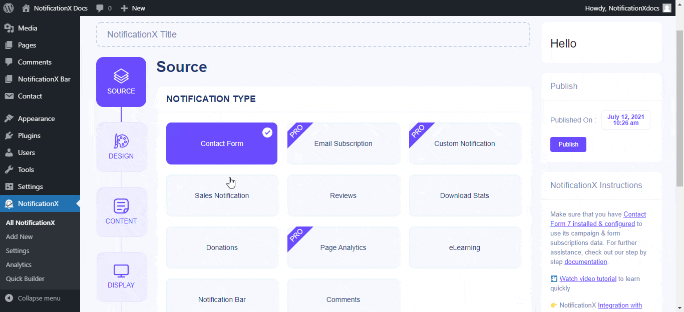 alerte de soumission de formulaire de contact