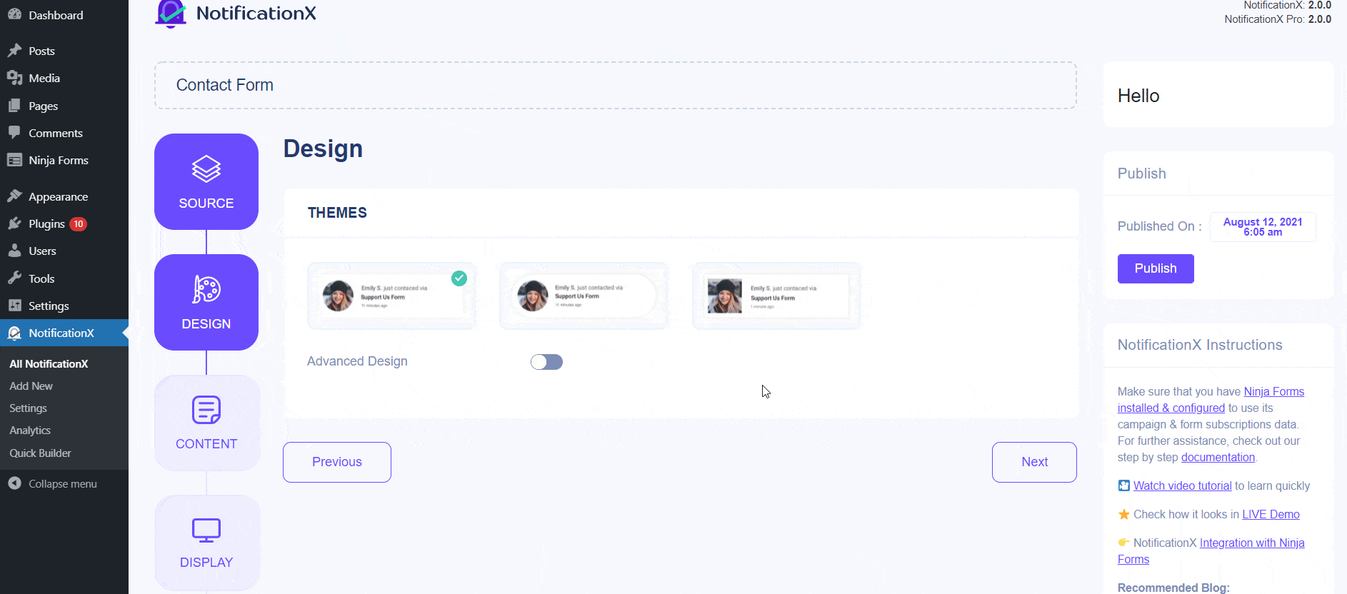 Formes de gravité NotificationX