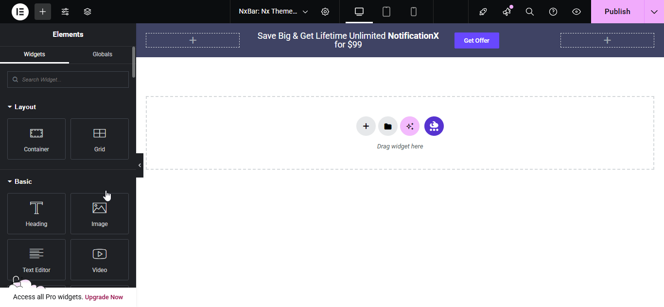 Como projetar barra de notificação com Elementor e NotificationX 7 notification bar with Elementor