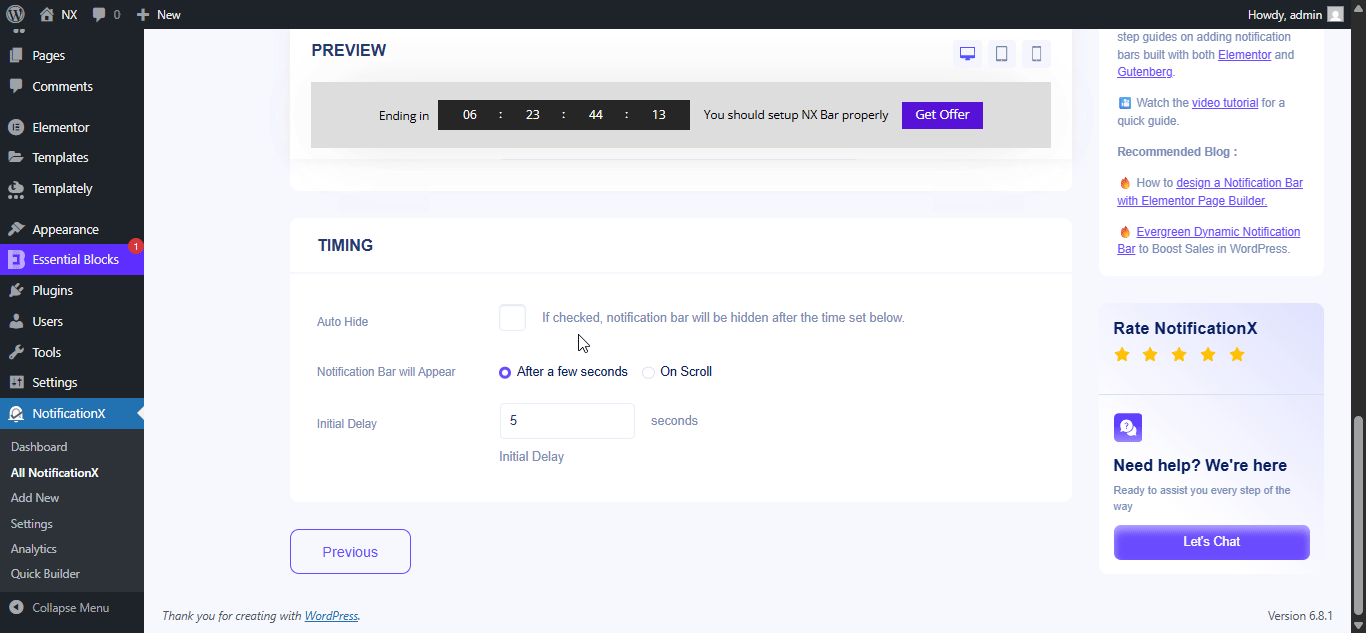 Como projetar barra de notificação com Elementor e NotificationX 10 notification bar with Elementor