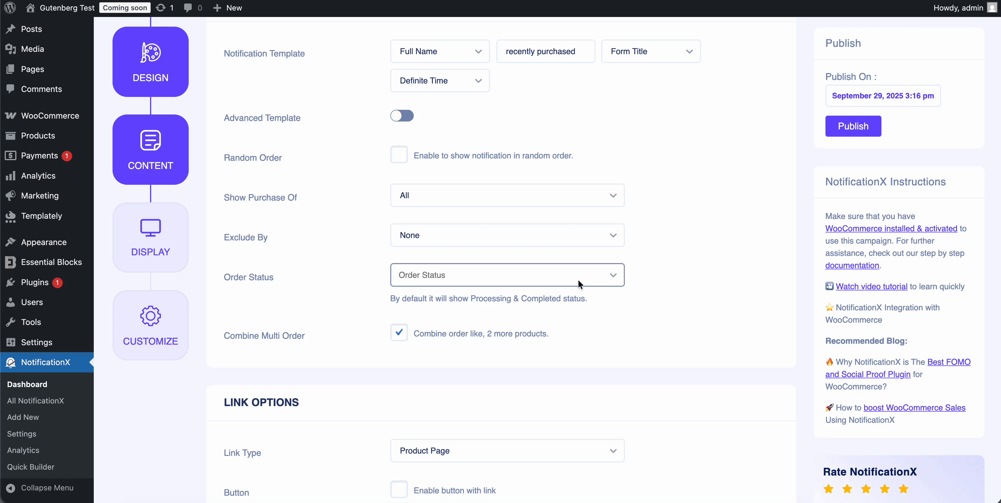 order status in NotificationX