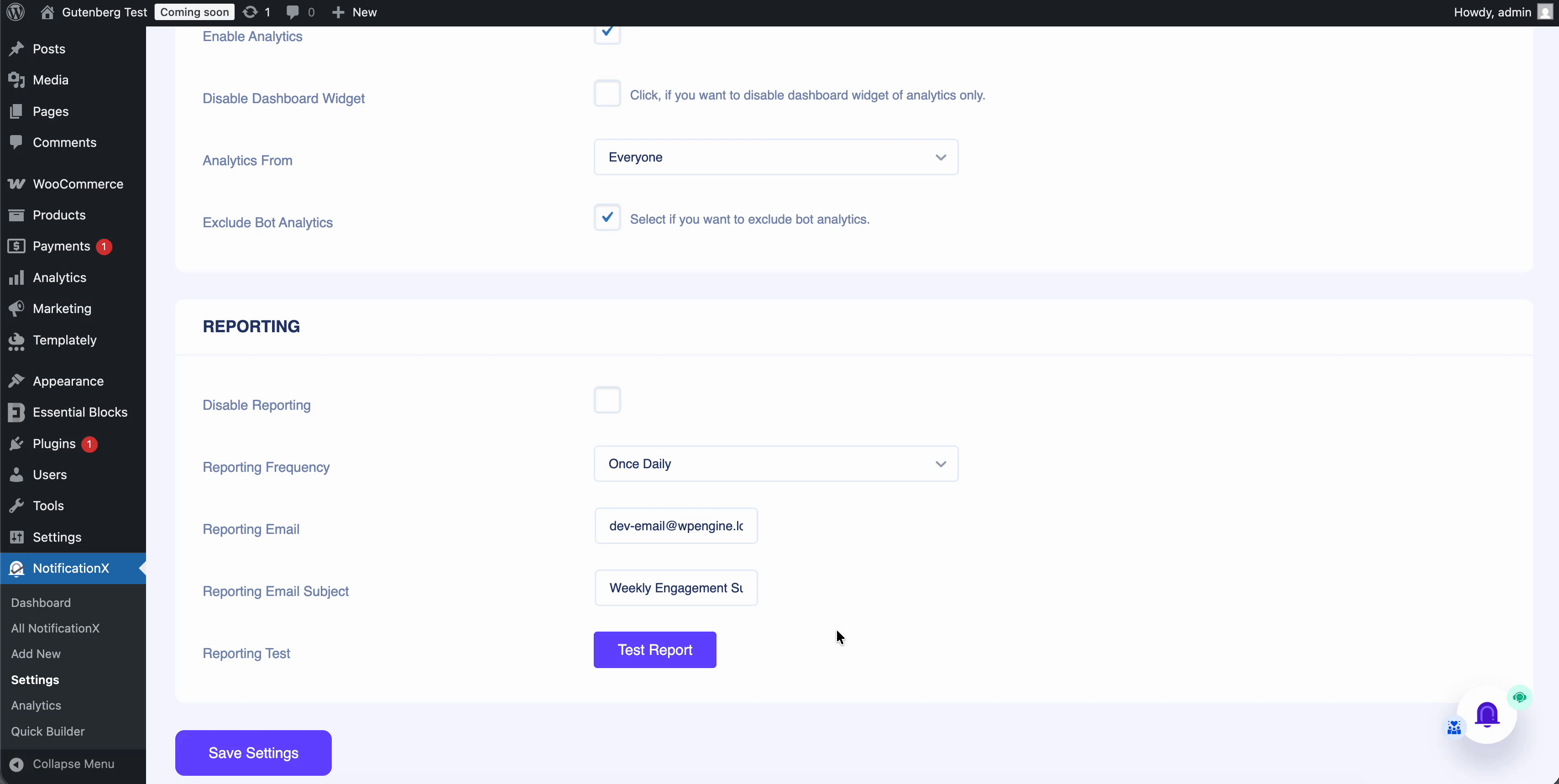 reporting frequency in notificationx