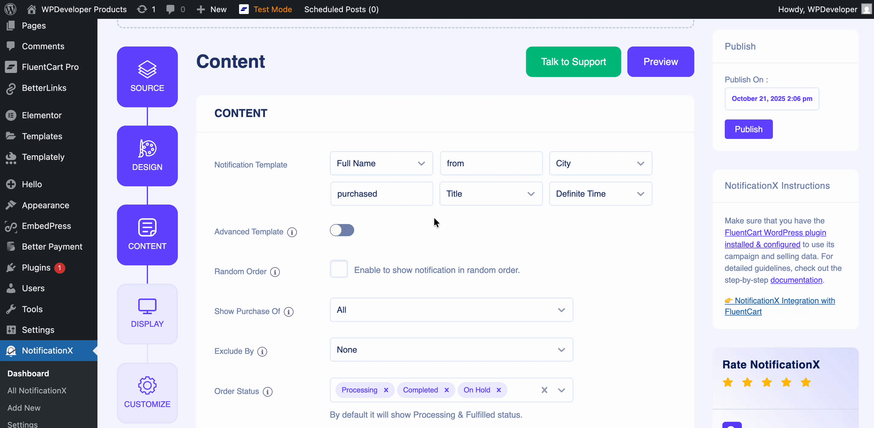 How to Set Up ‘FluentCart Sales Notifications’ with NotificationX? 4 Modify the notification content