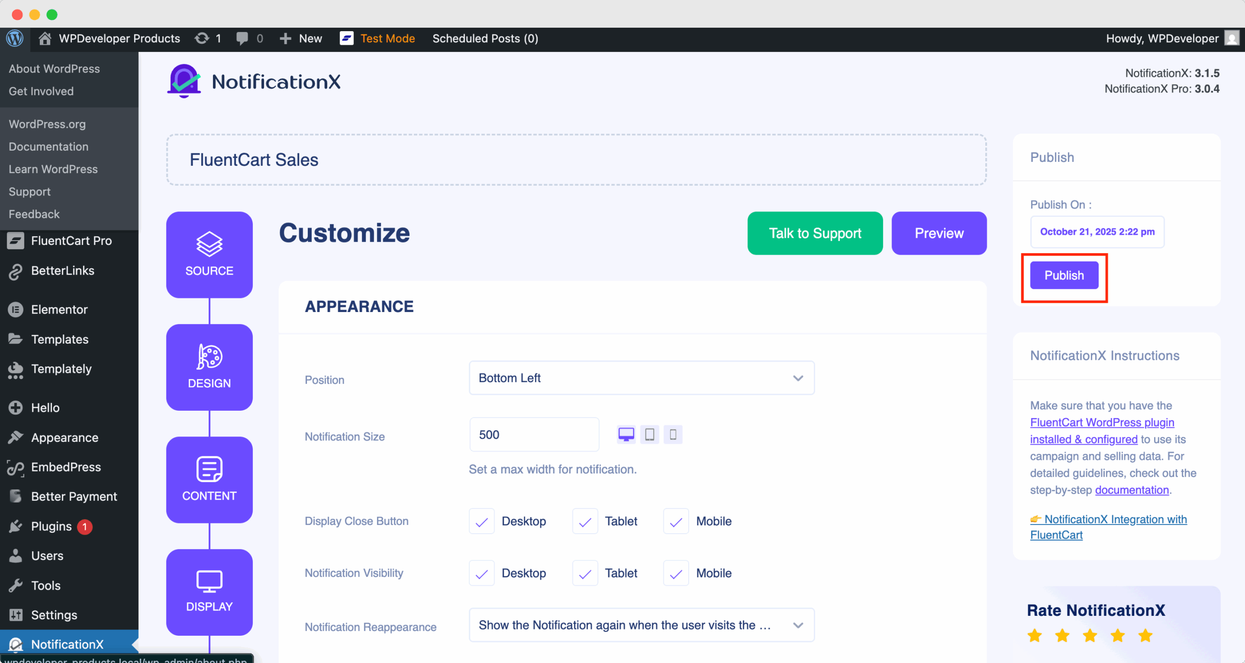 How to Set Up ‘FluentCart Sales Notifications’ with NotificationX? 7 Publish the notification