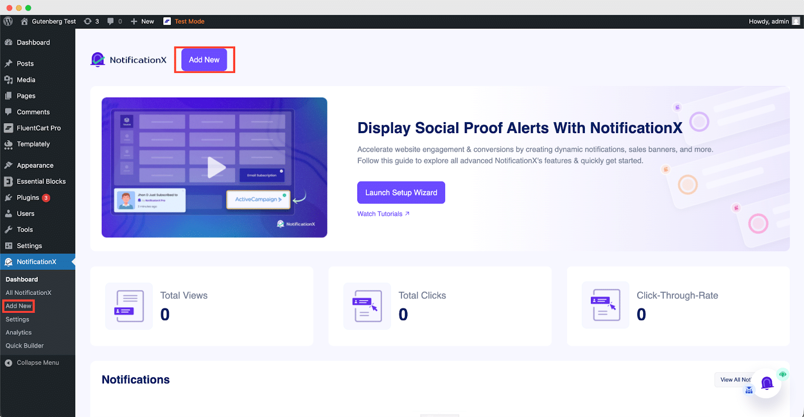 How to Display FluentCart Growth Alerts With NotificationX? 1 create growth alert notification with NotificationX