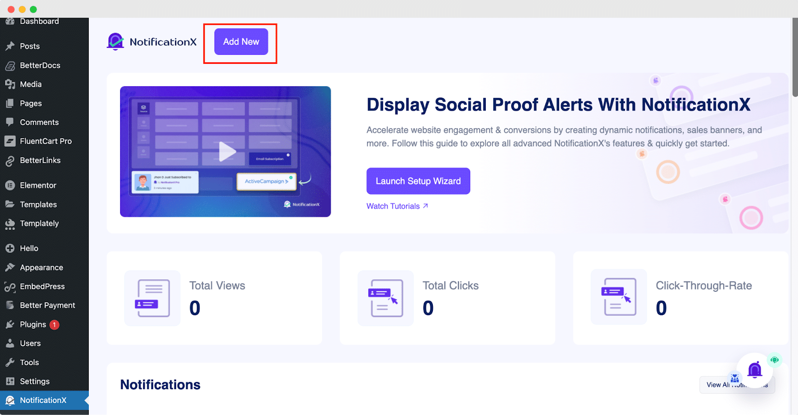 How to Set Up ‘FluentCart Sales Notifications’ with NotificationX? 1 Add a new notification in FluentCart