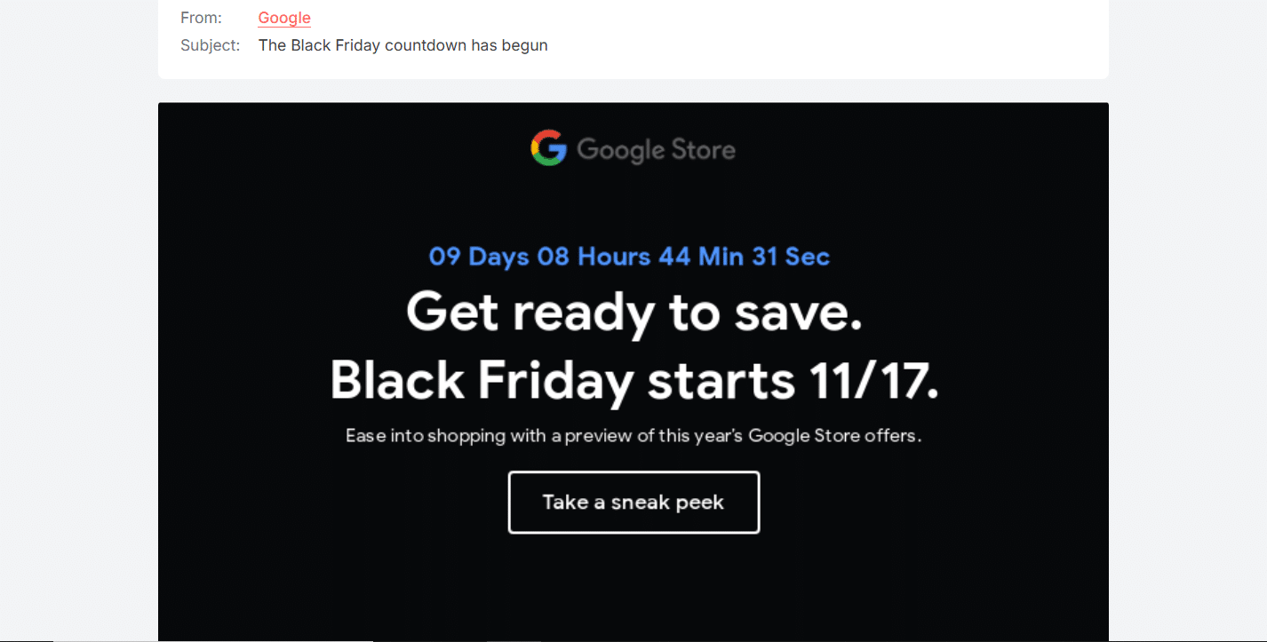 Google's countdown timer