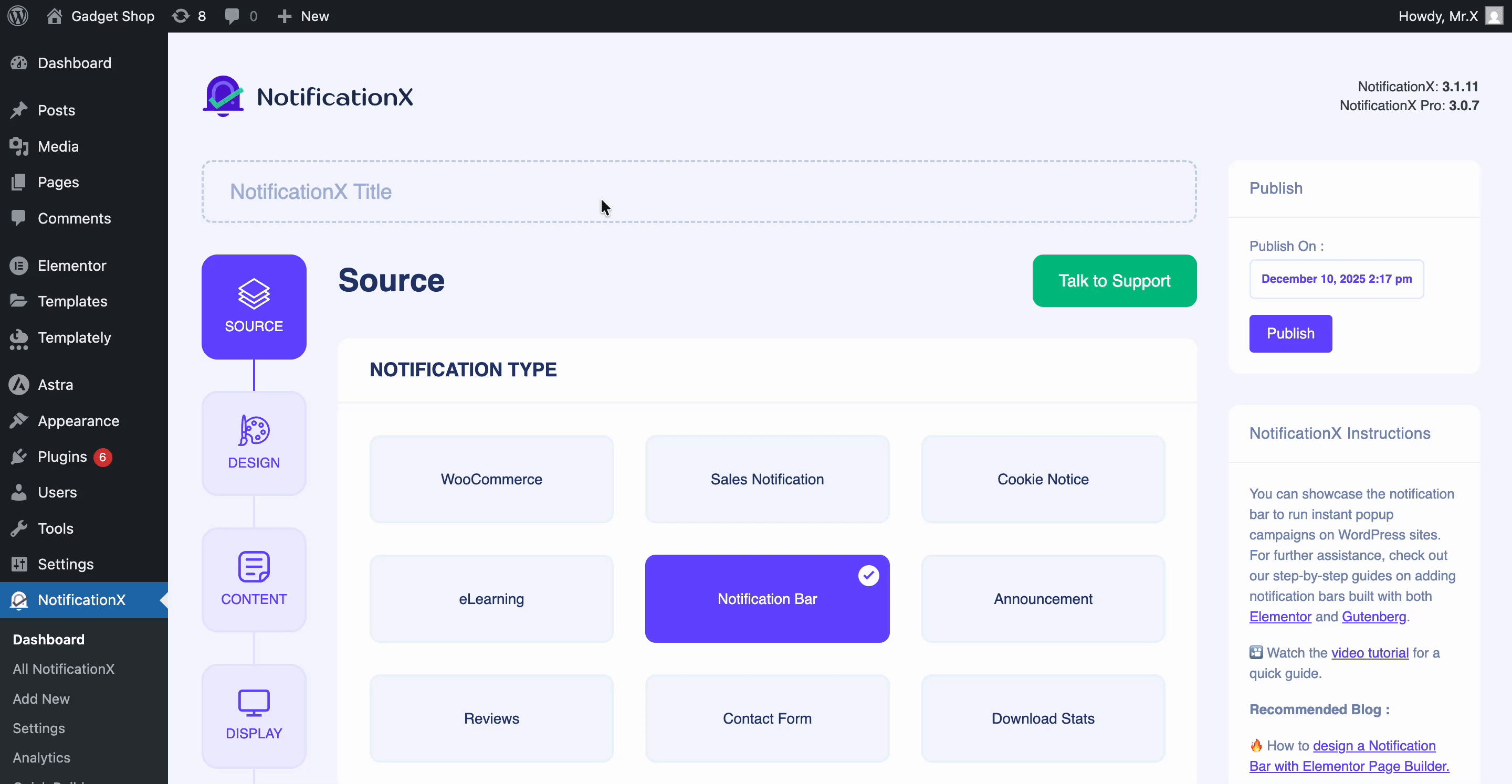 How to Show Announcement on WordPress Website with NotificationX 2 Select NotificationX announcement type