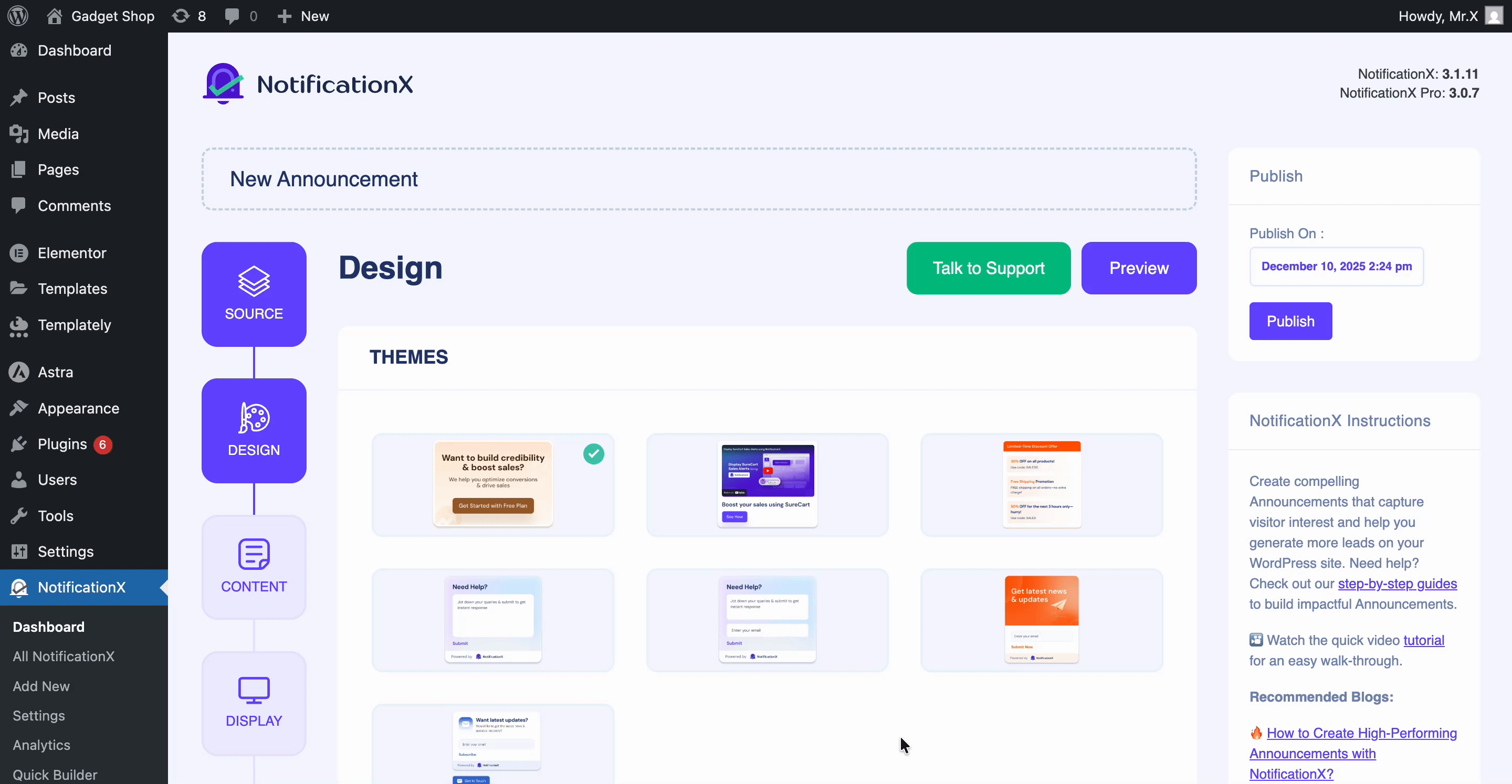 How to Show Announcement on WordPress Website with NotificationX 3 Select announcement design & theme