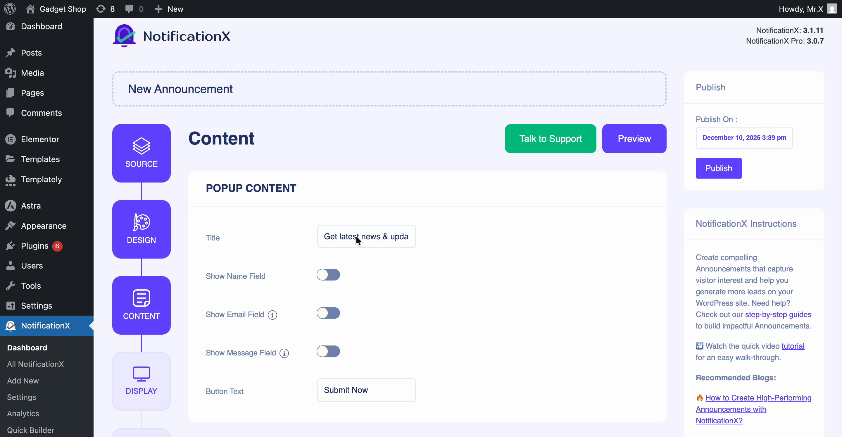 How to Show Announcement on WordPress Website with NotificationX 5 Customize the content on announcement