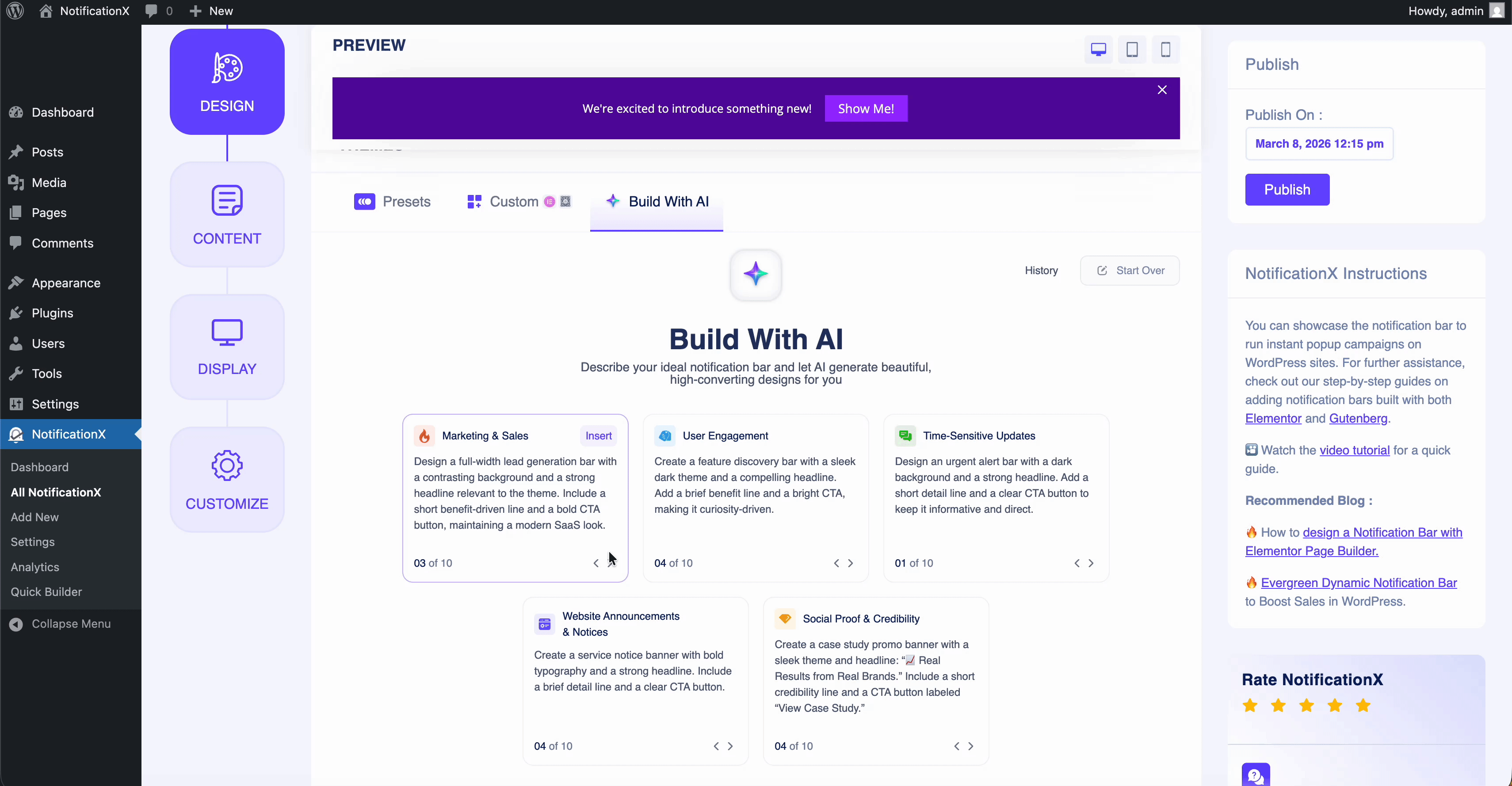 build notification bar with ai