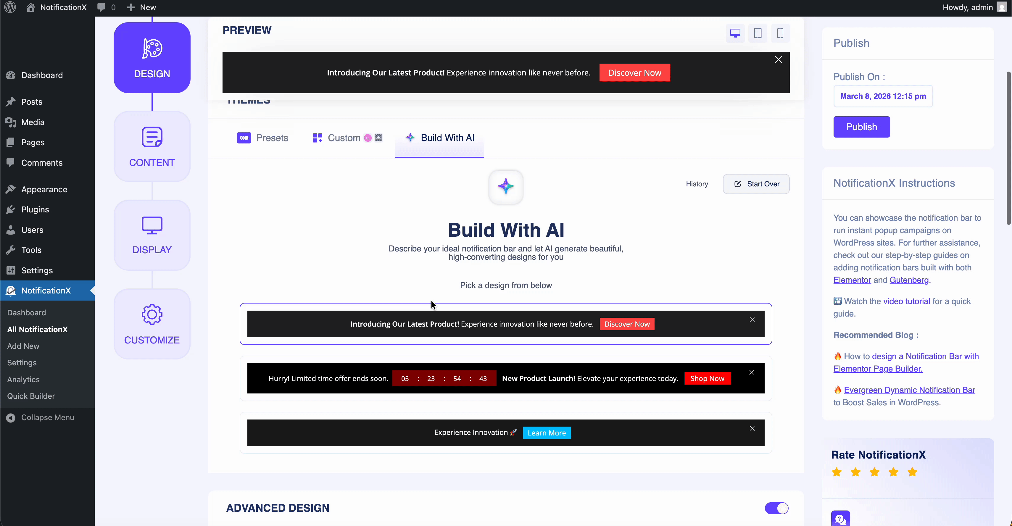 pick your ai generated notification bar