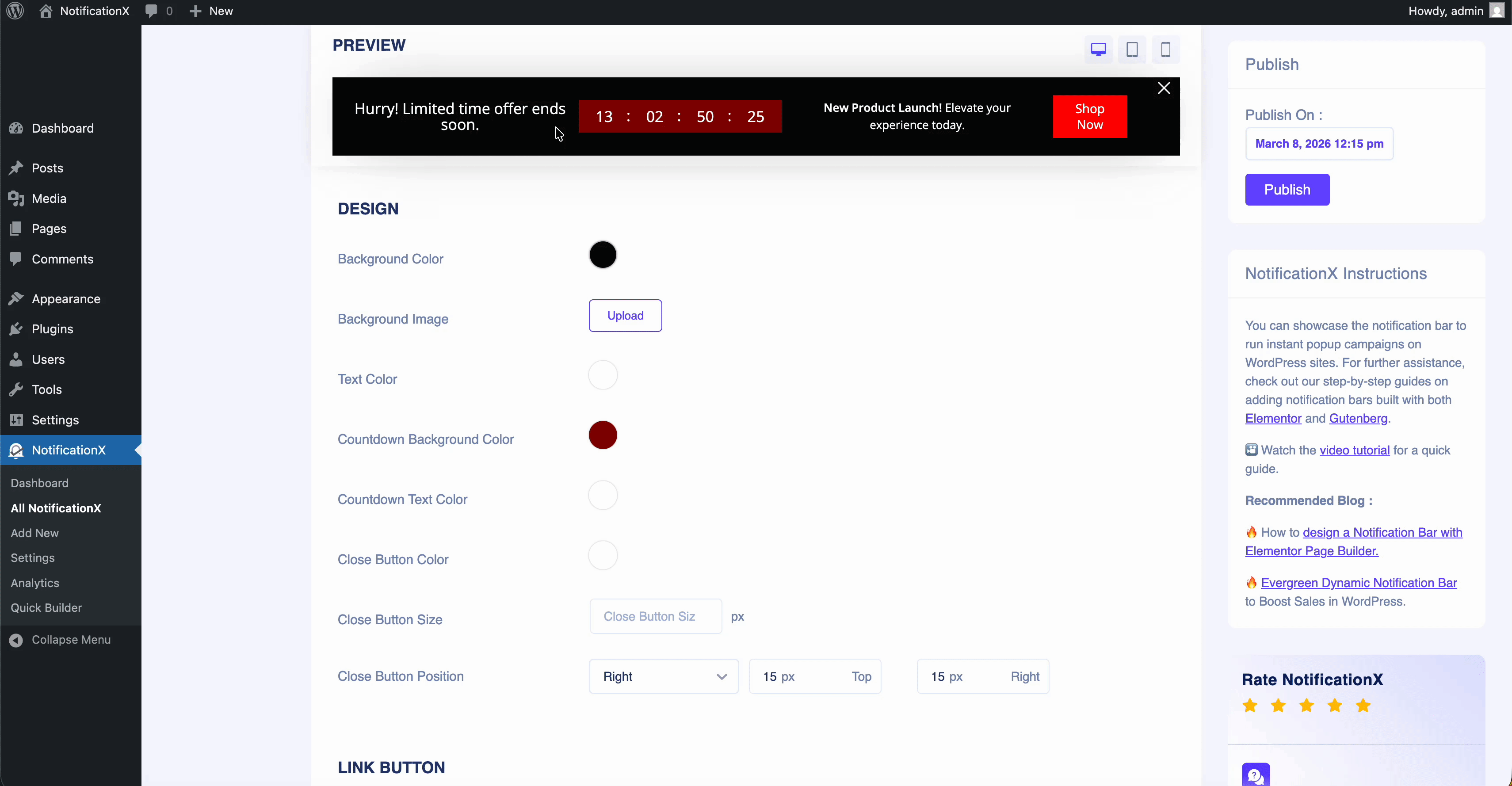 design notification bar with ai in notificationx