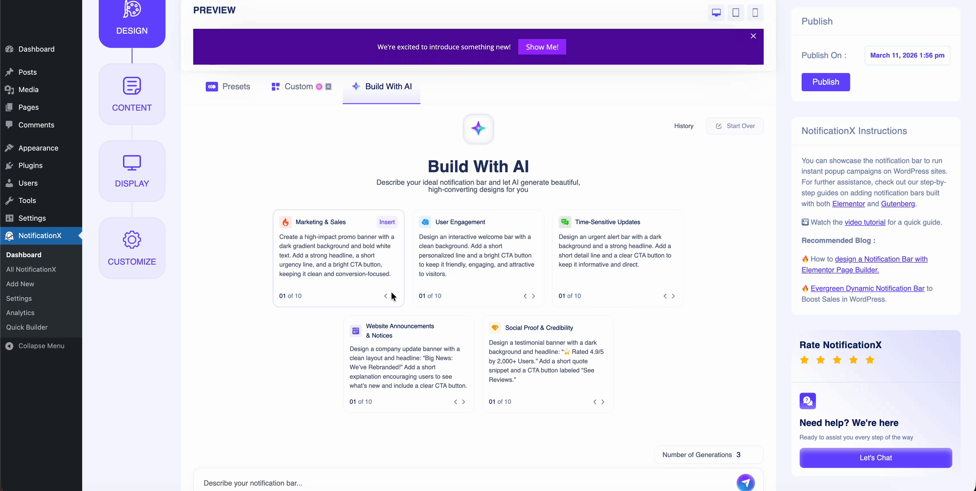 Design notification bar with AI