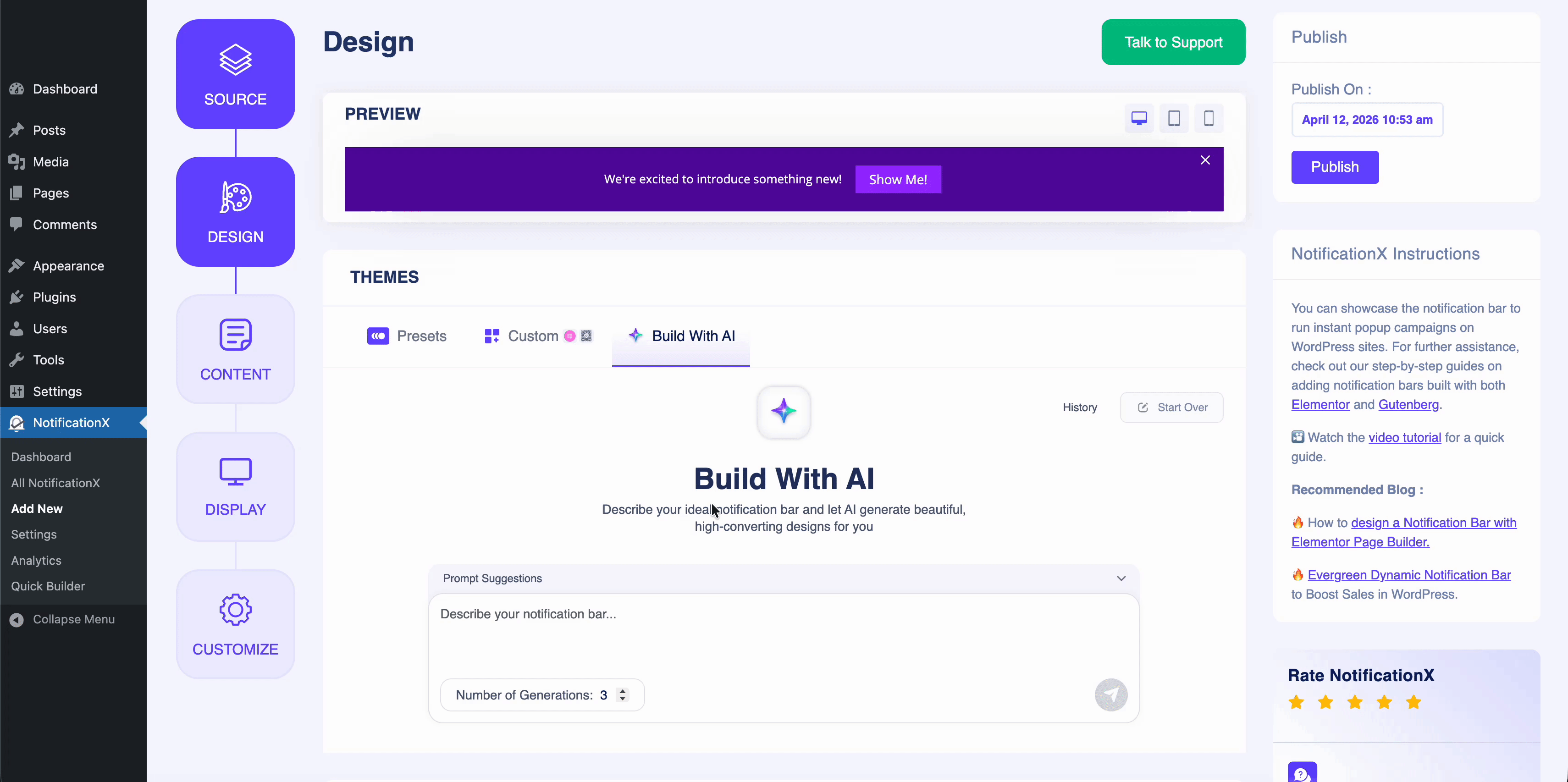 notification bar with AI