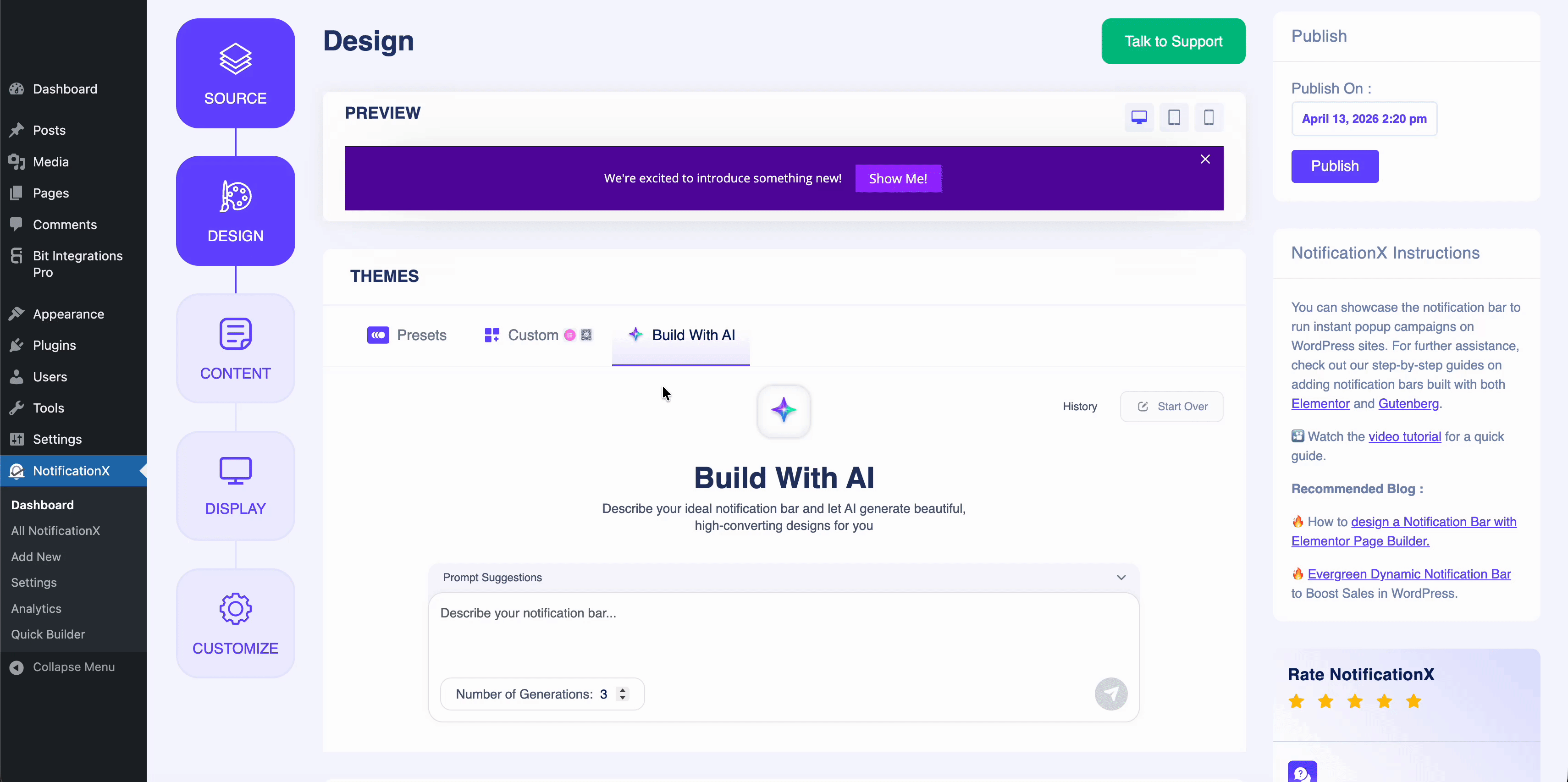 How to Design a Notification Bar with AI Using NotificationX (A Comprehensive Guide) 3 design notification bar with AI