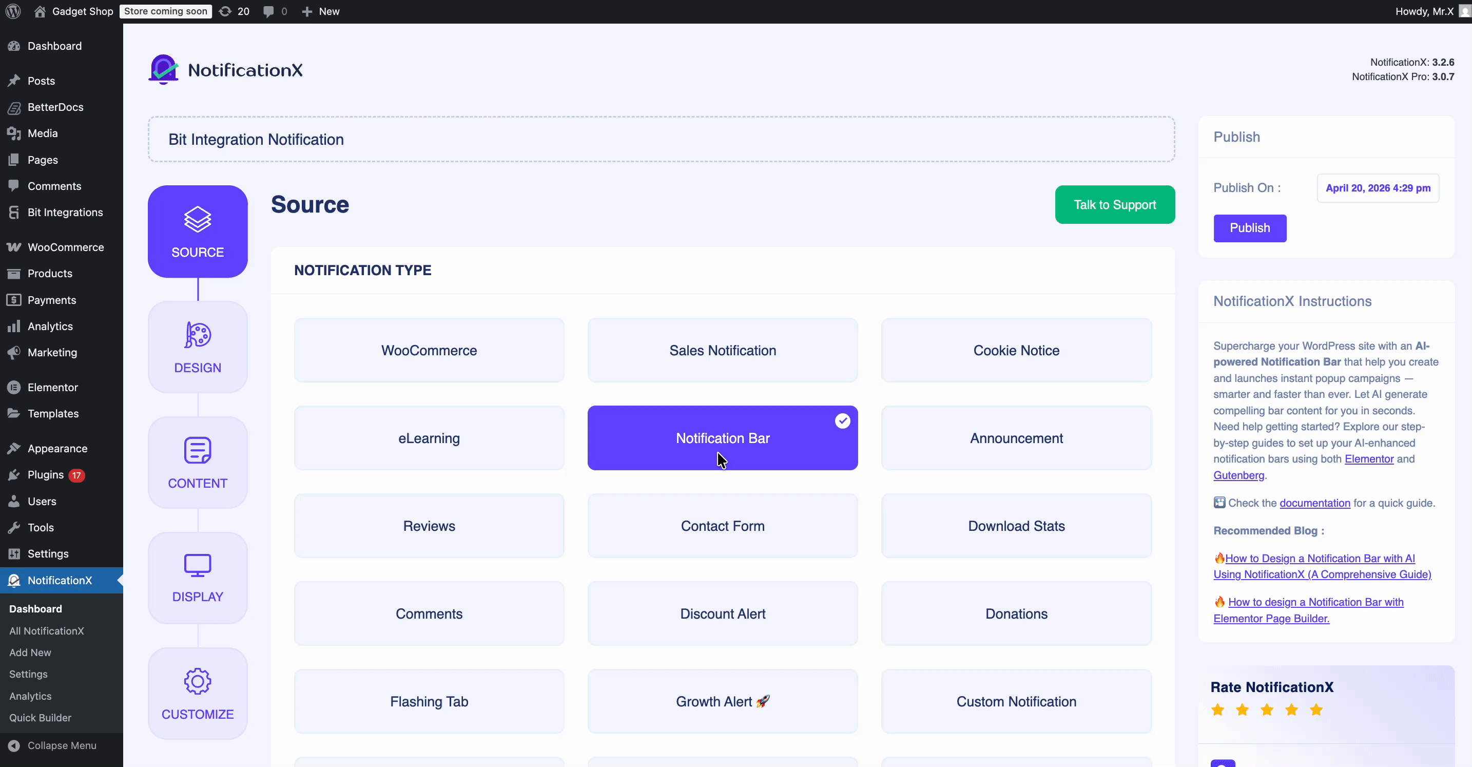 Configure NotificationX