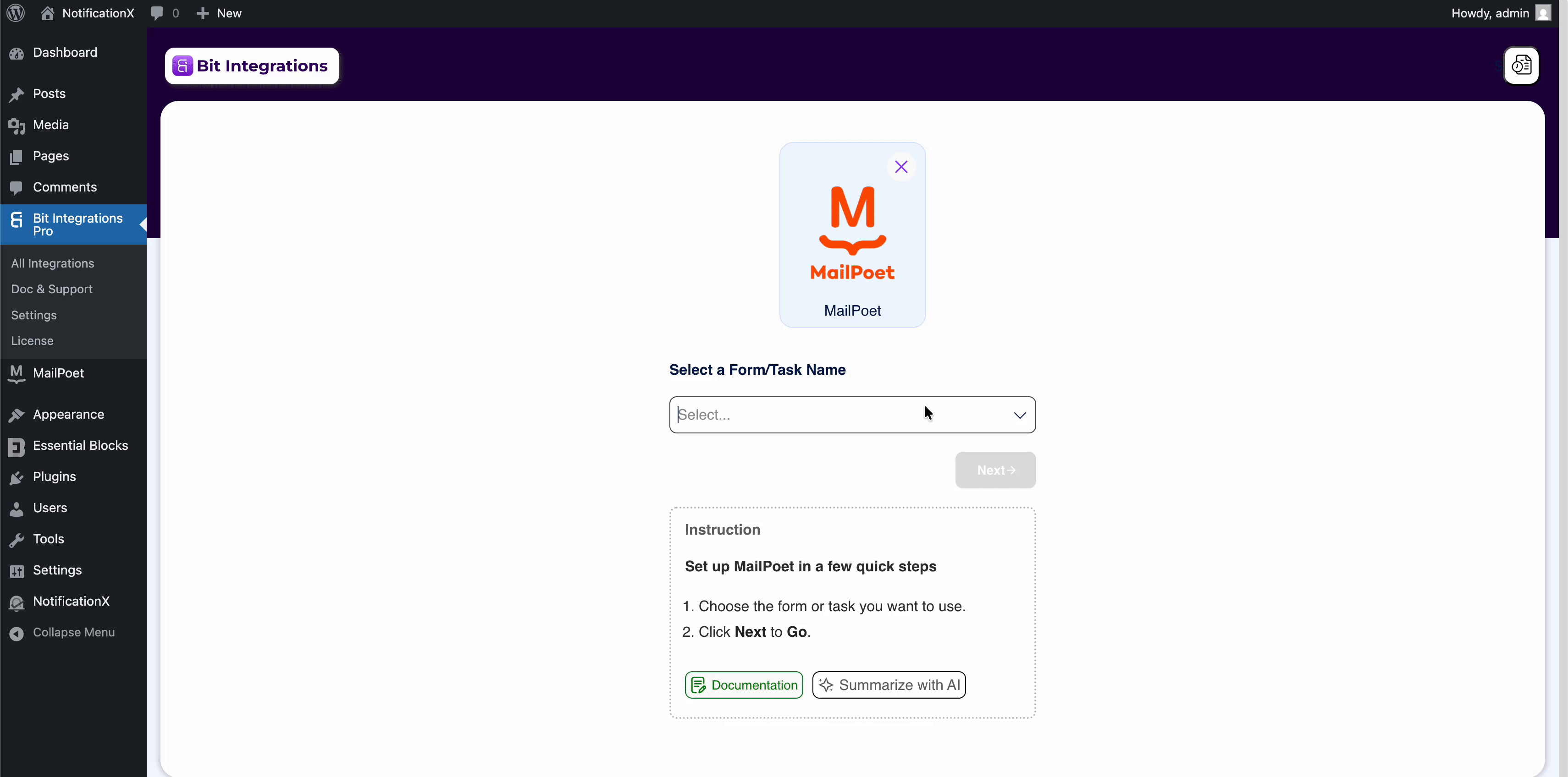 select action for your notification alert