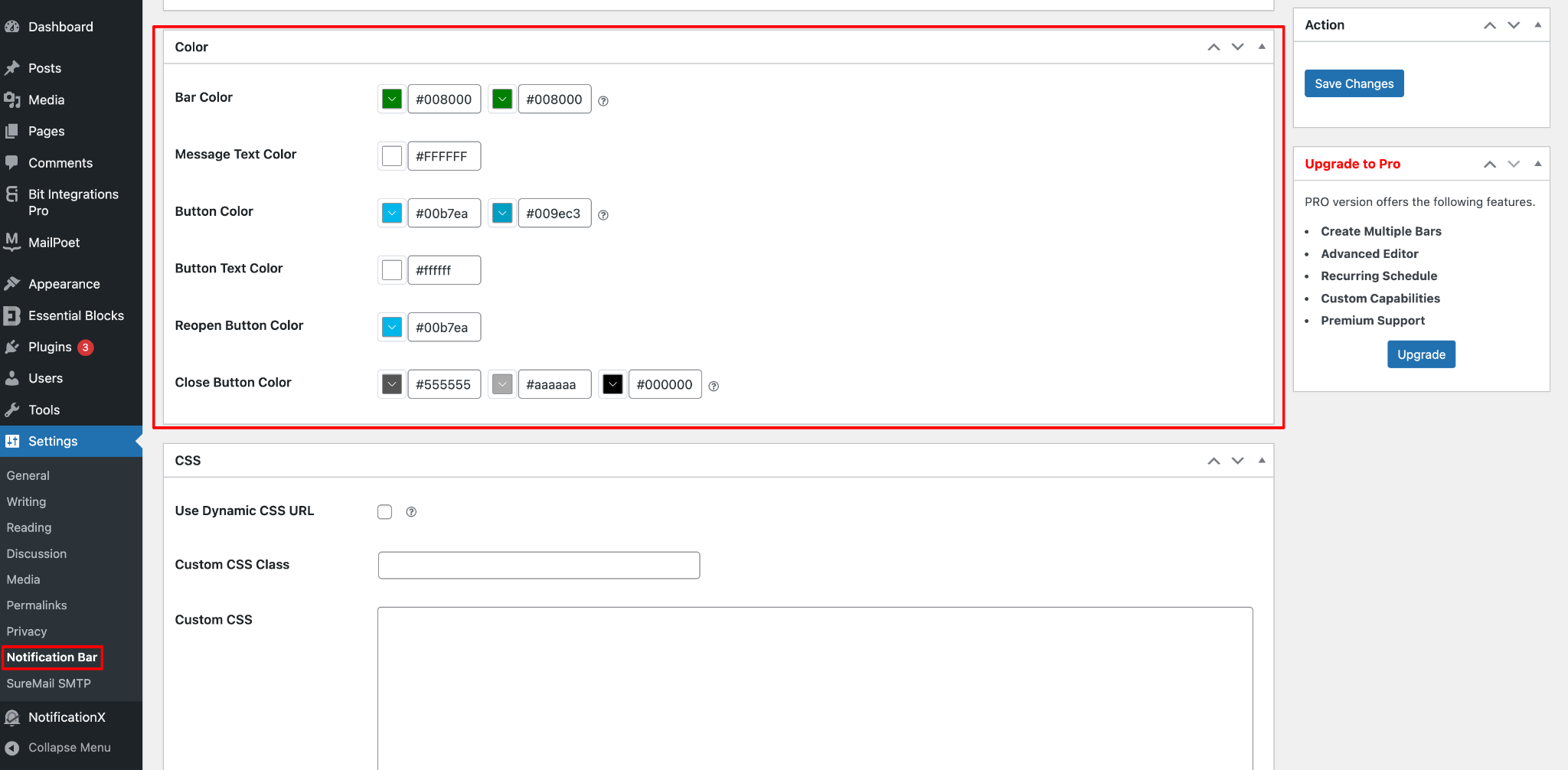 design wpfront notification bar