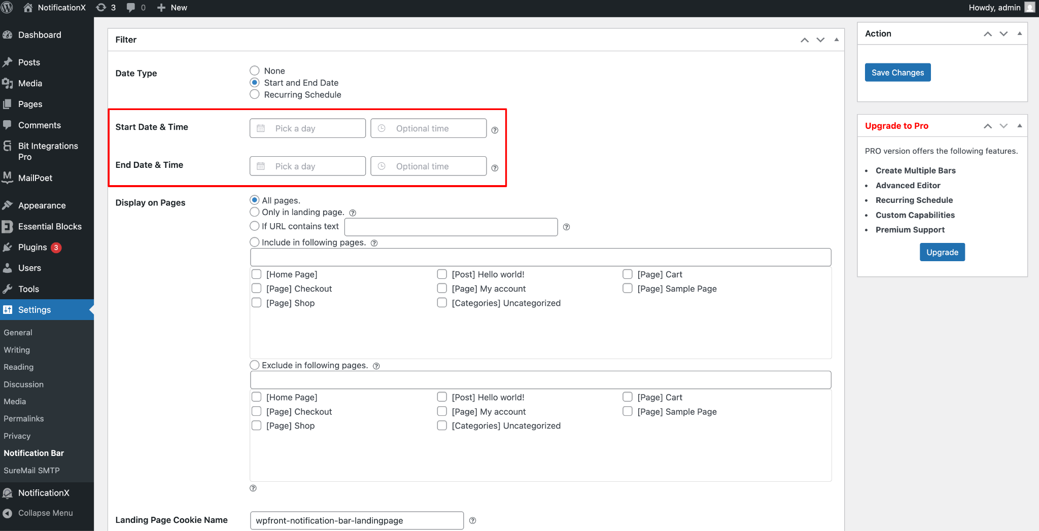 wpfront notification bar customization
