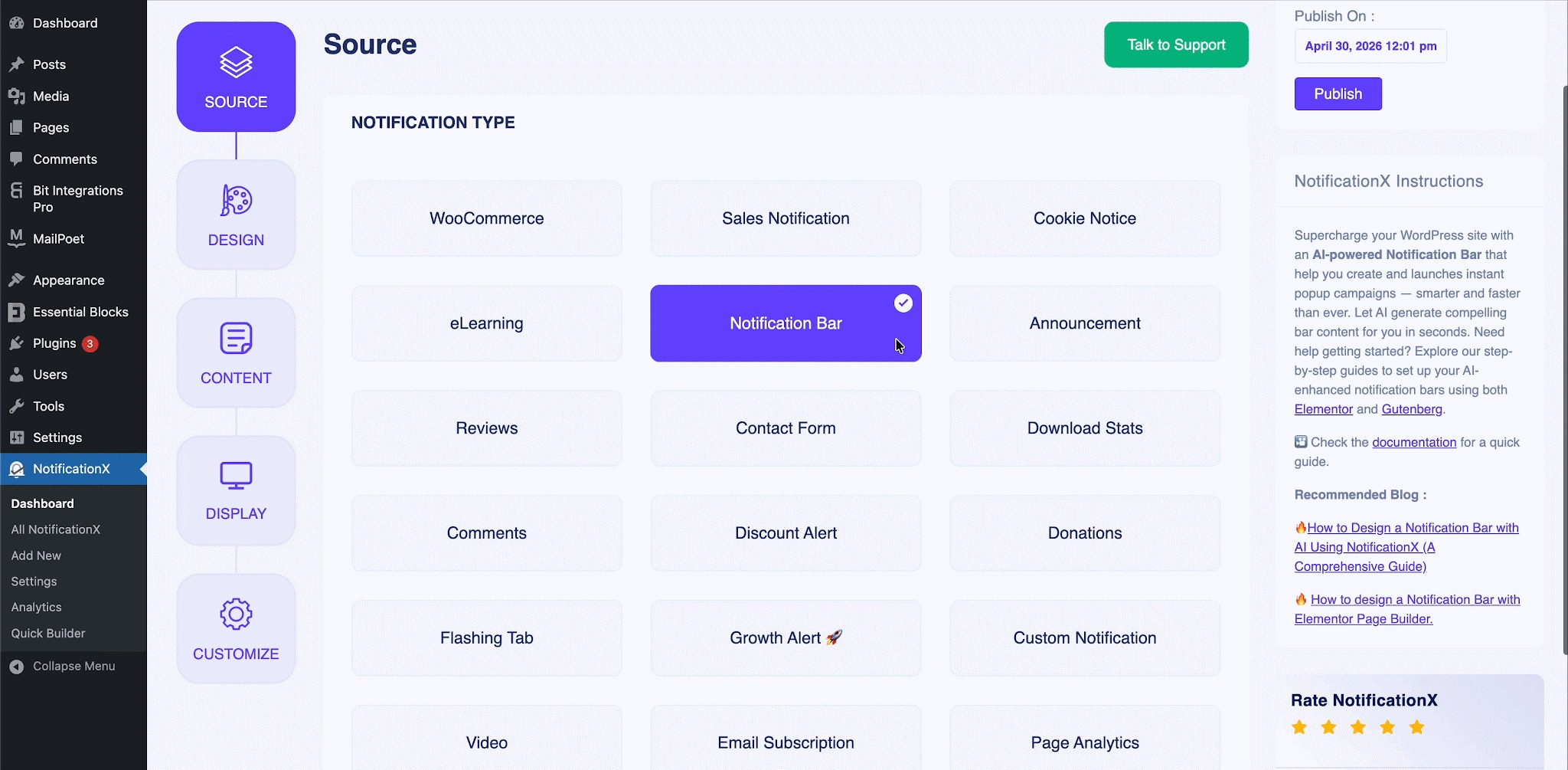 design notification bar