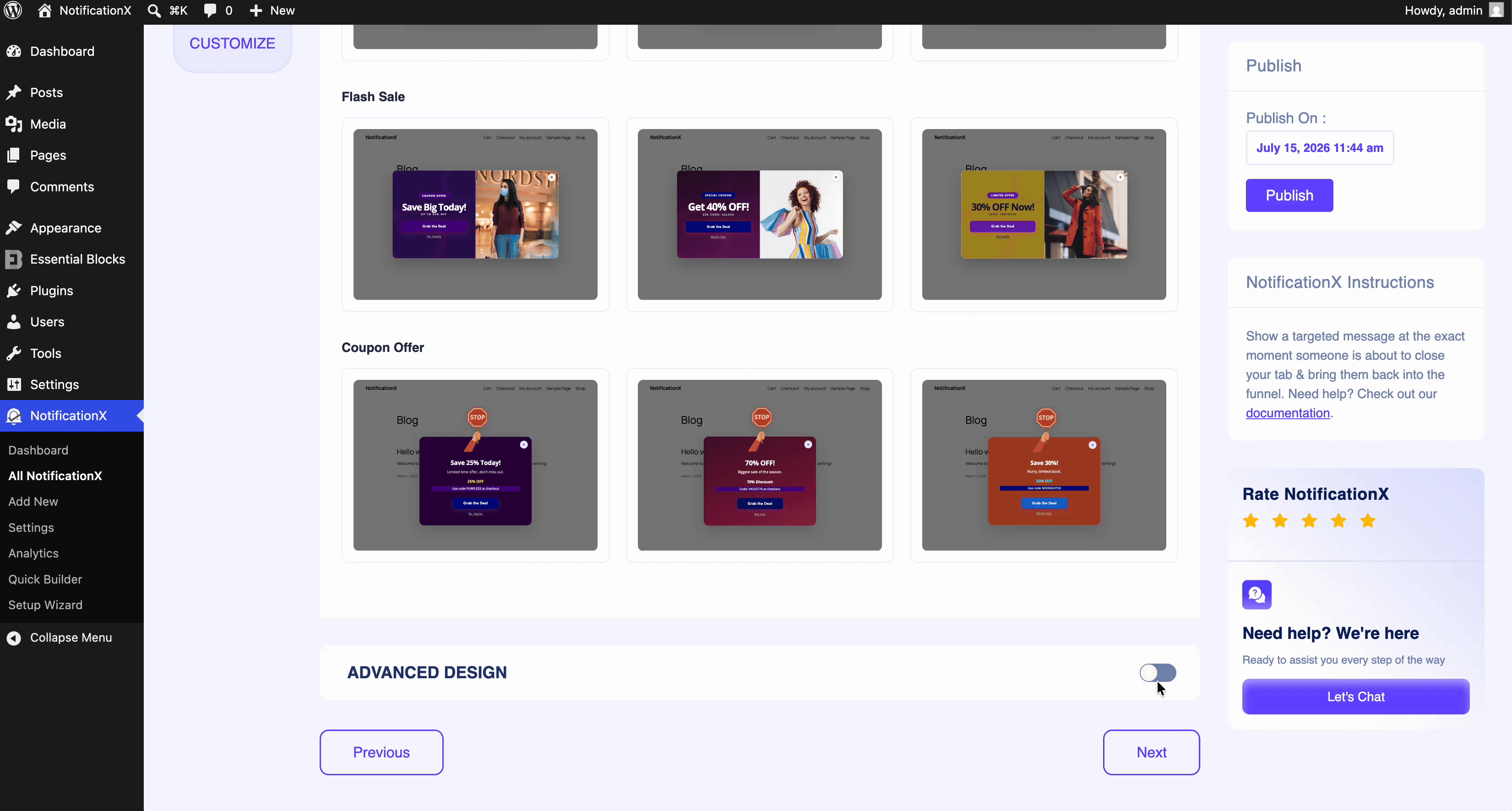 How to Create an Exit Intent Popup with AI Using NotificationX 5 advanced design for exit intent popup